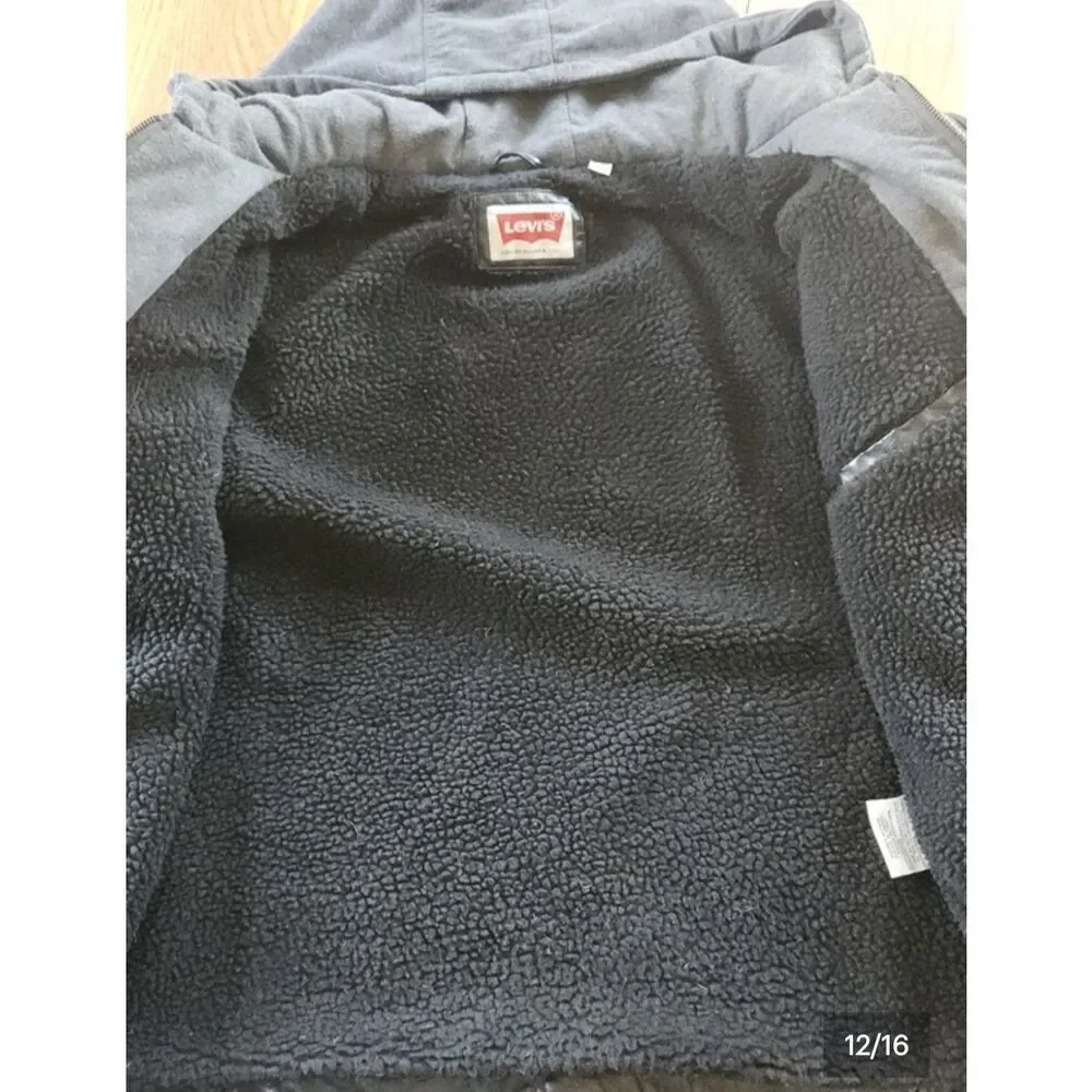 O2 Levi Strauss & Co Black soft Faux Leather Sherpa-Lined Moto Jacket w Hoodie